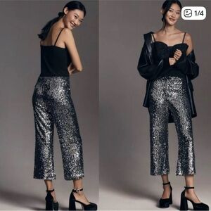 Anthropologie Silver Sequin Cropped Pants